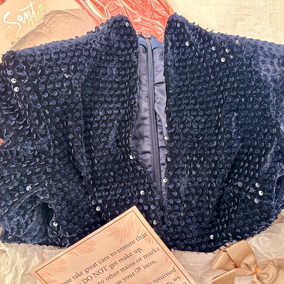 House of CB Navy Sequinned Long Sleeve Dress XS - Picture 16 of 16